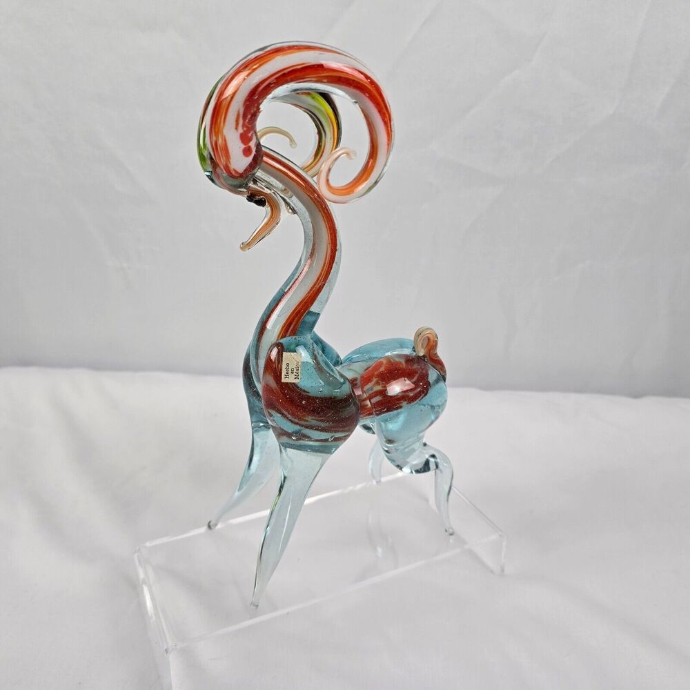 Hand Blown Artistic Glass Ram Like  Very Colorful  Mexico 10" x 5"